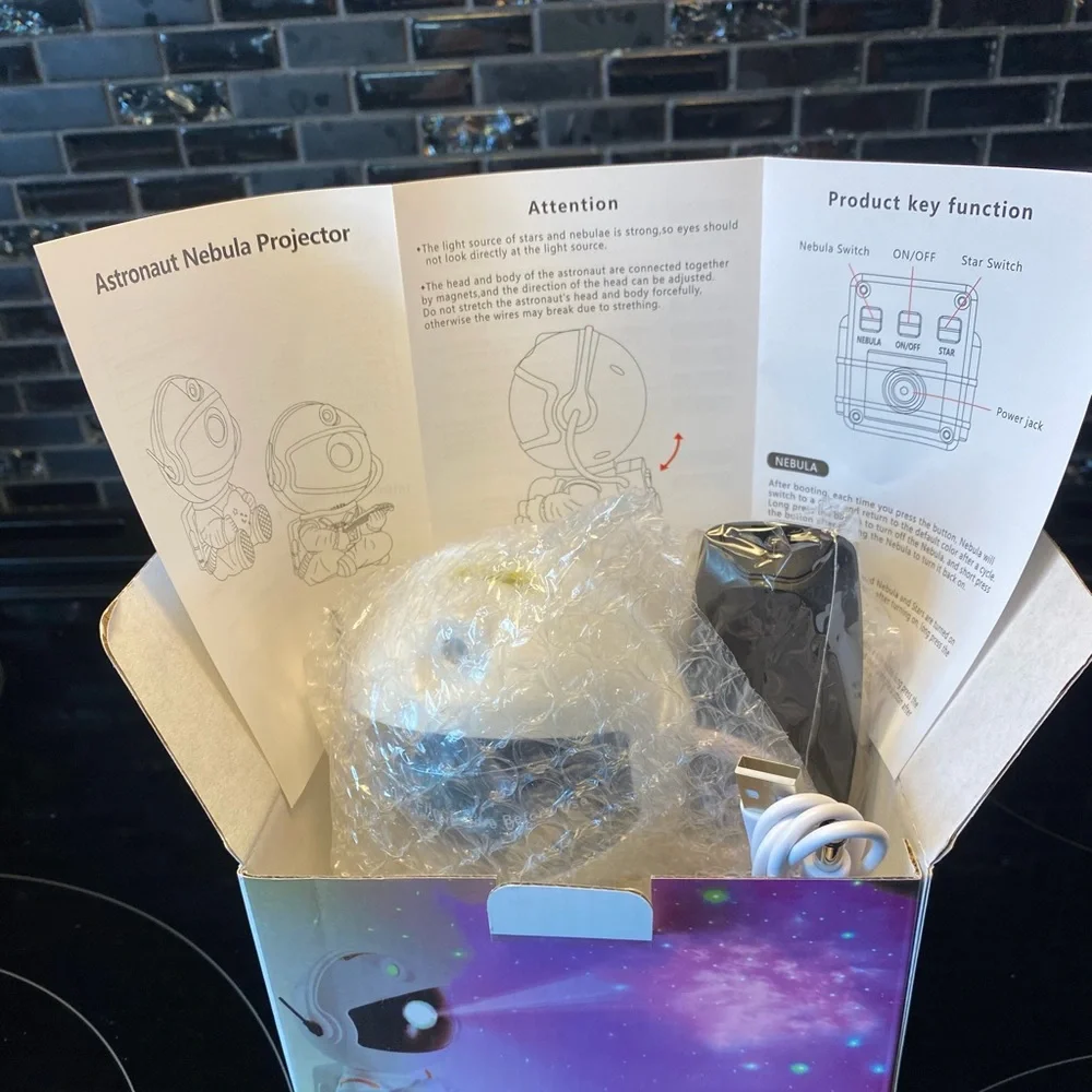 White Astronaut Night Light Projector - Cosmic Star Effects